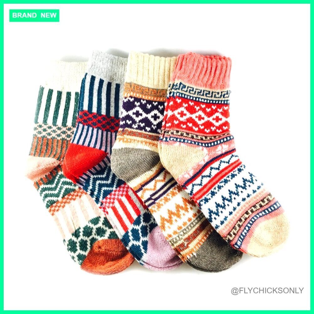 Warm Winter Crew Socks Wool Cotton Blend One Size Fits Most